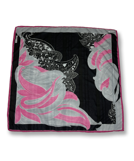 Foulard y2k motif végétal rose et noir vintage :