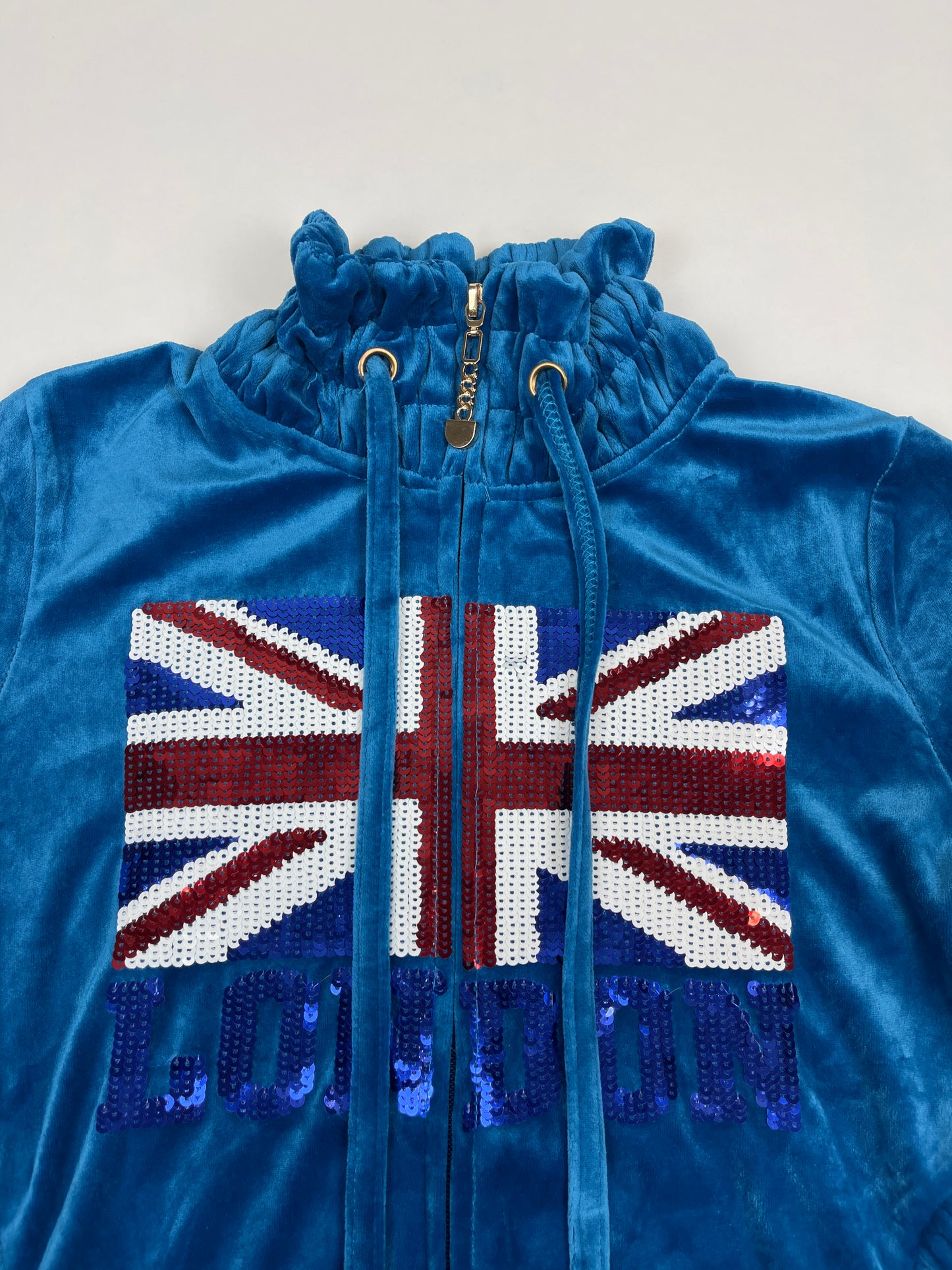 Veste piloupilou y2k à strass UK bleu vintage