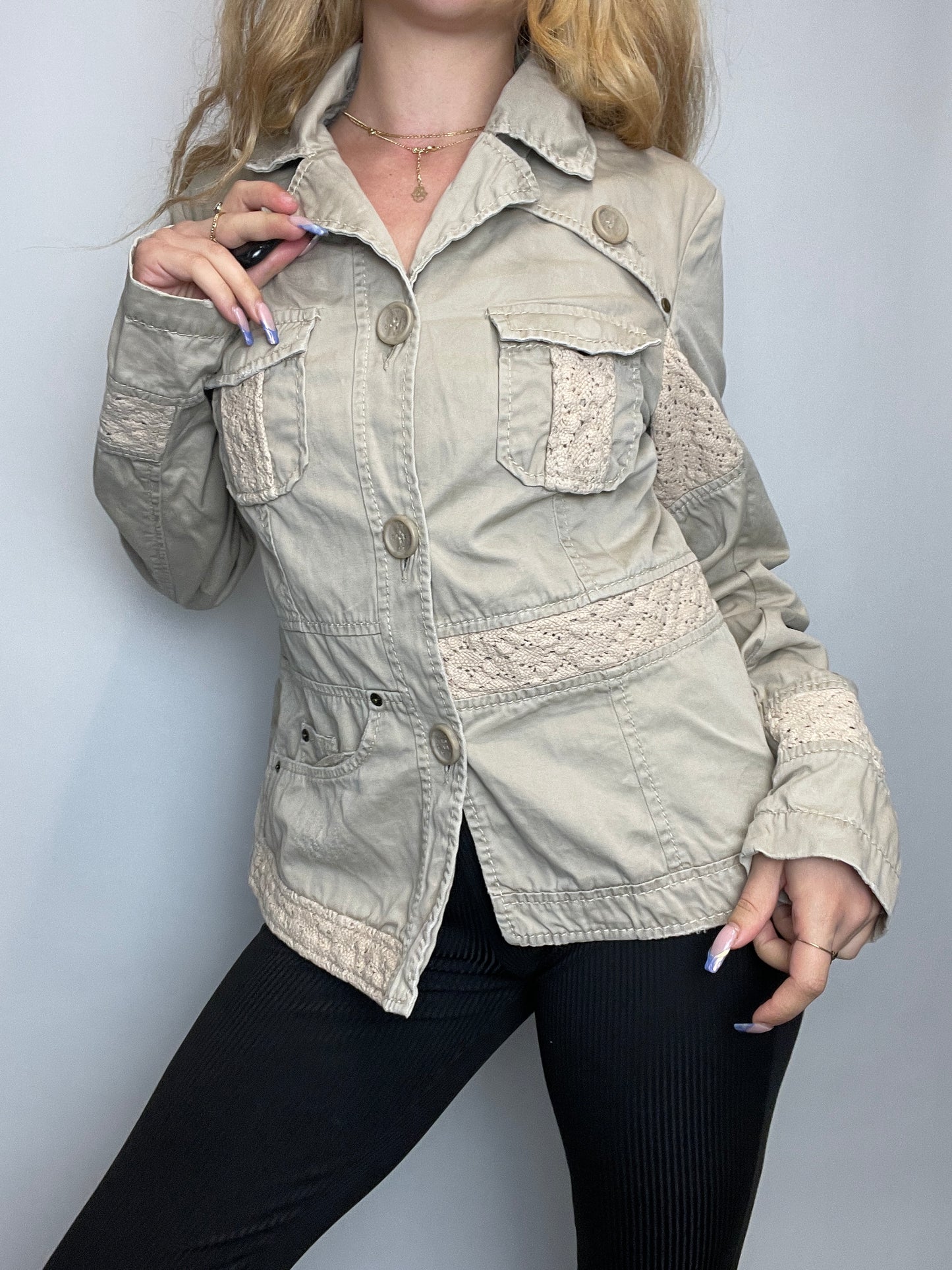 Veste y2k beige à dentelle vintage