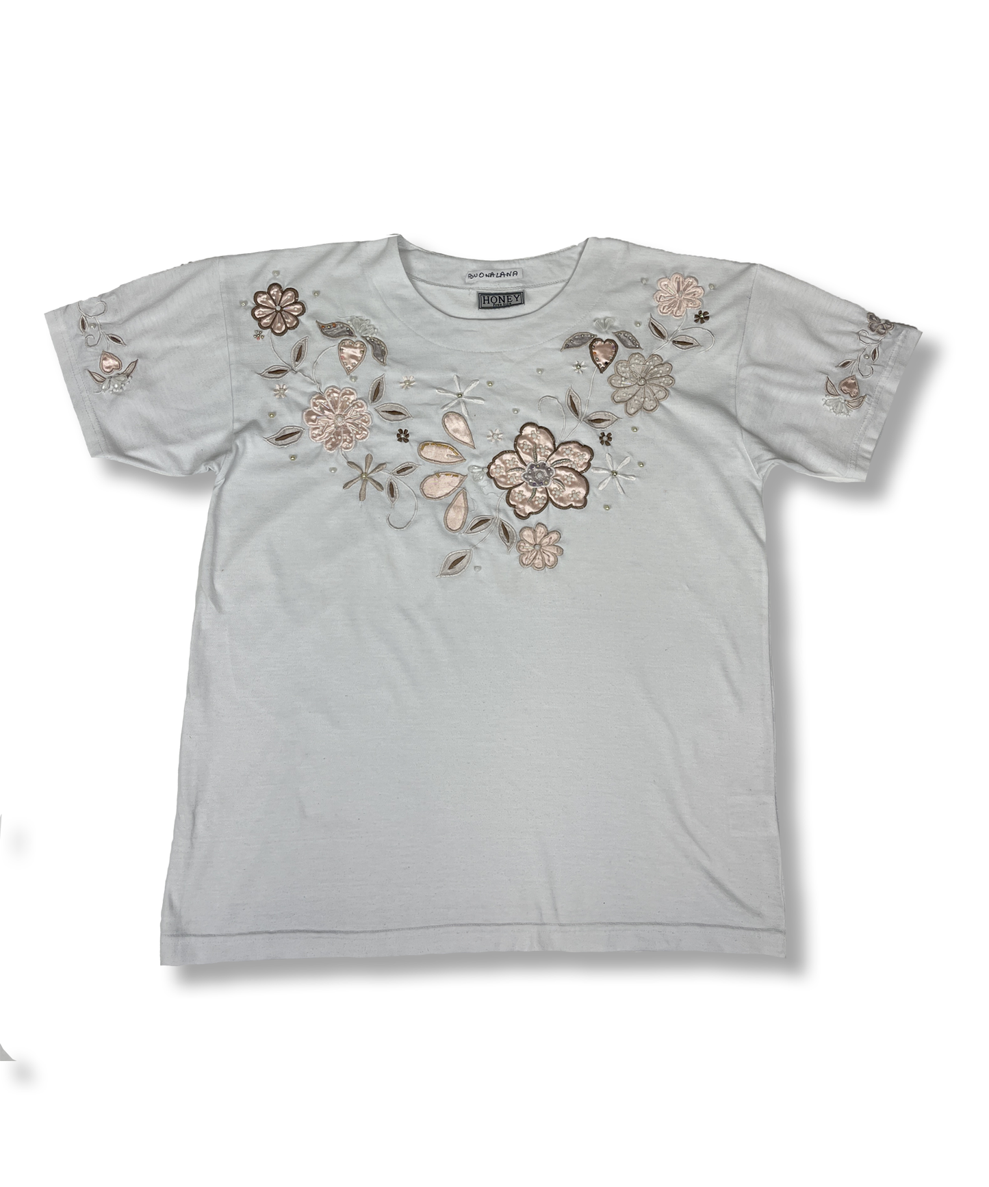 T-shirt brodé y2k blanc oversized fleur vintage