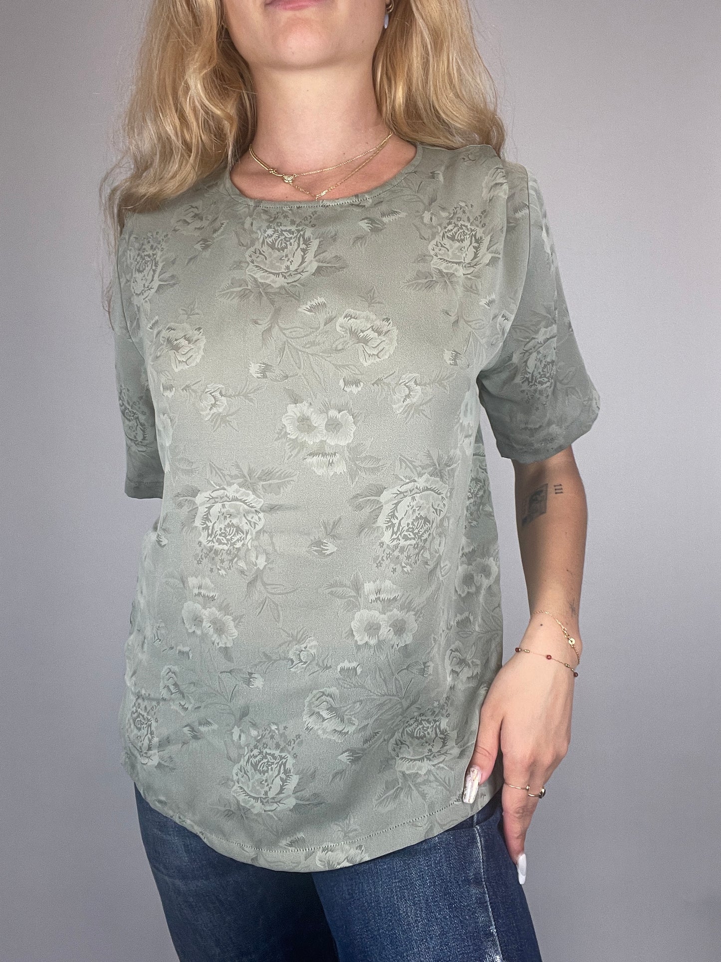 Top oversized y2k vert motif fleur vintage