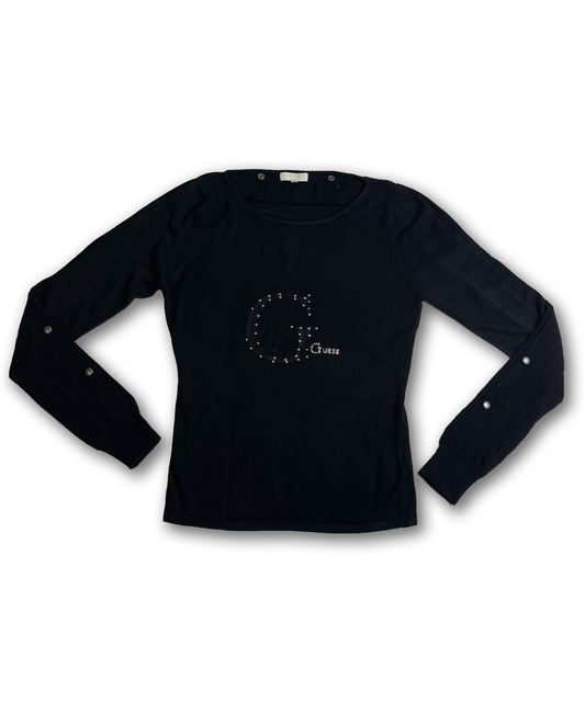 Pull guess y2k à strass noir vintage