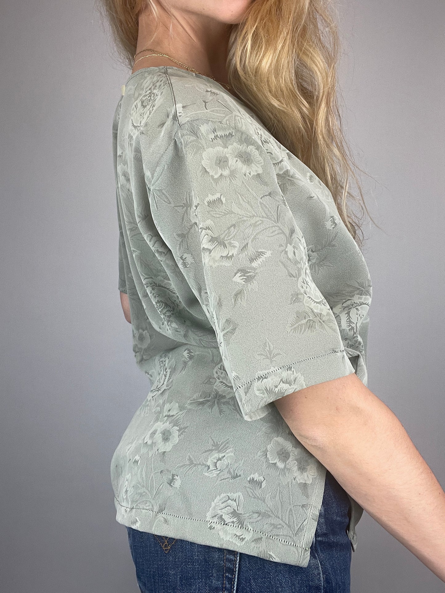 Top oversized y2k vert motif fleur vintage