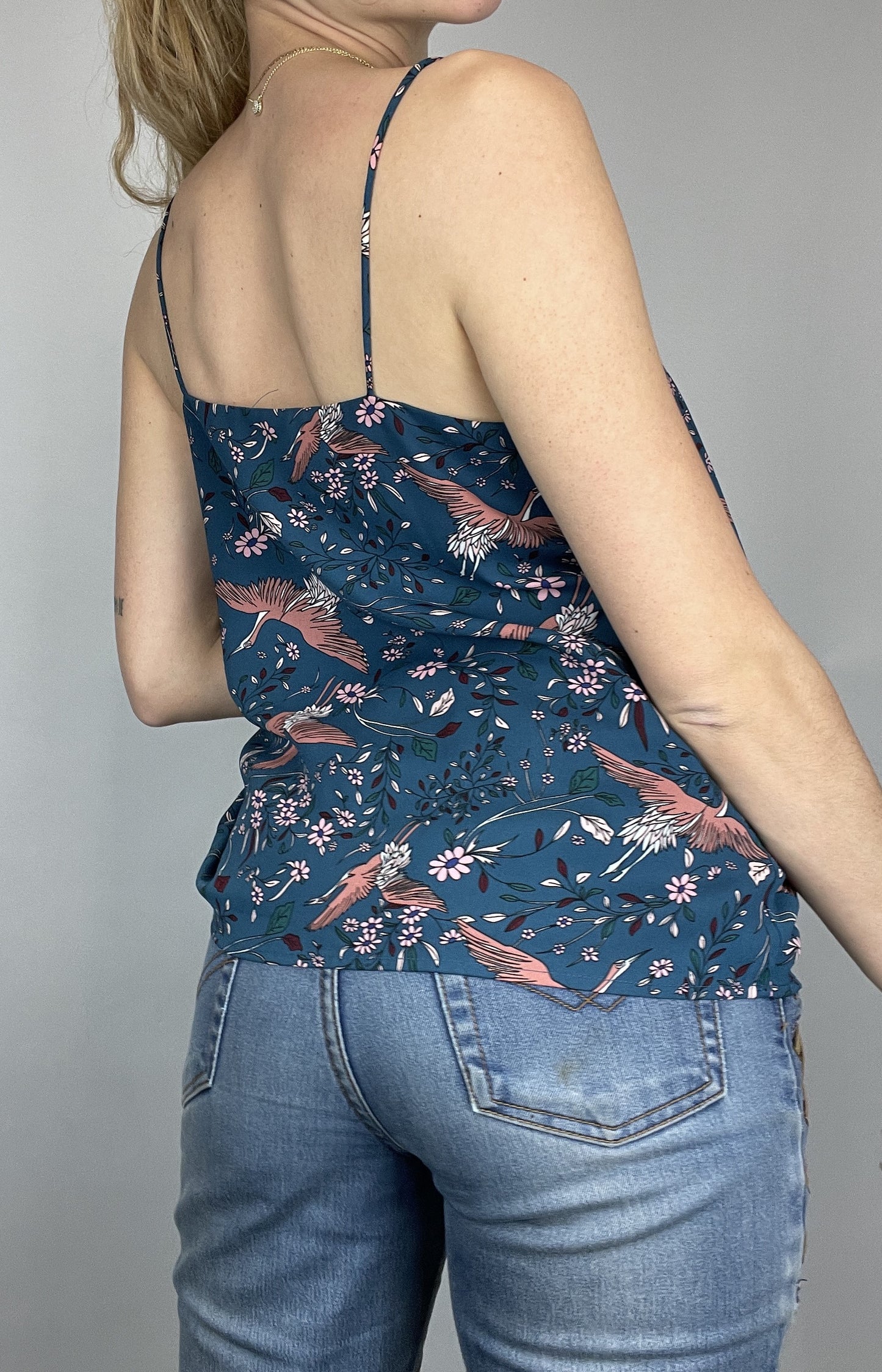 Top fluide y2k bleu à fleur vintage