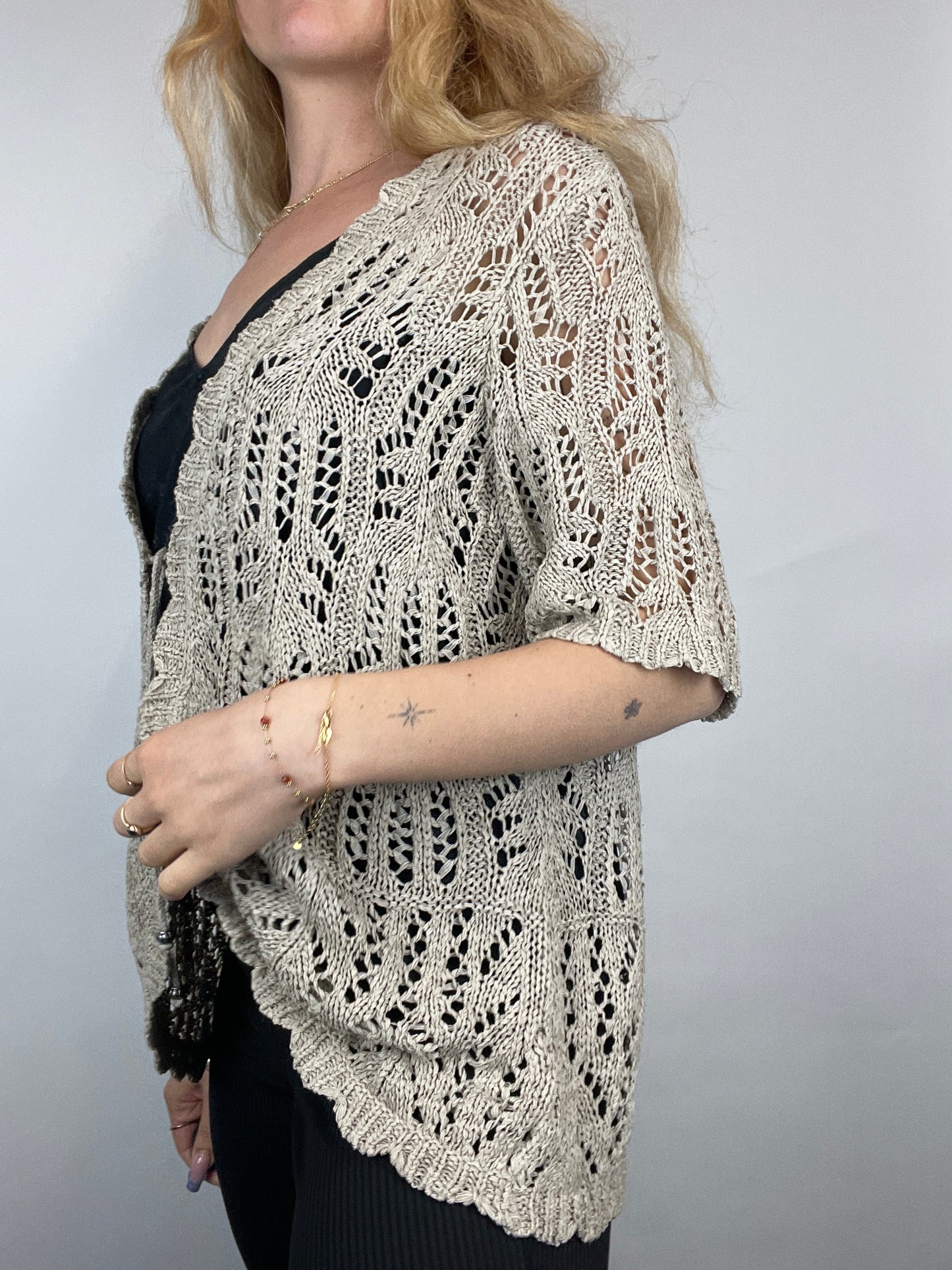 Gilet en crochet y2k beige vintage