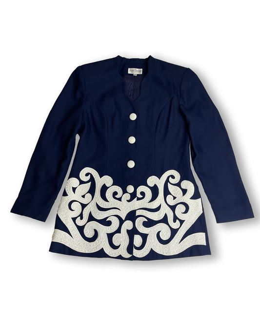 Veste tailleur y2k bleu broderie blanches vintage