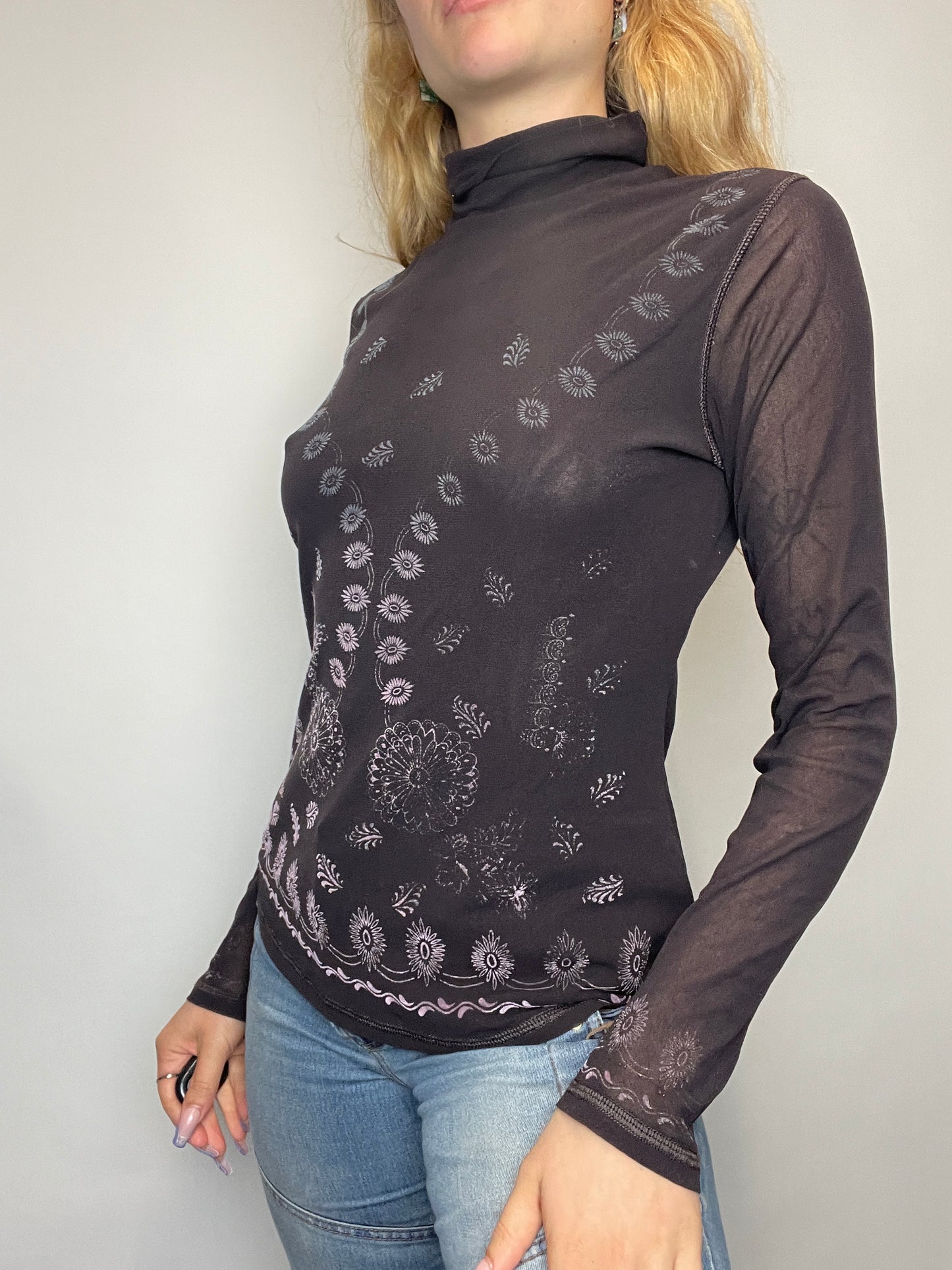 Top mesh y2k transparent marron vintage