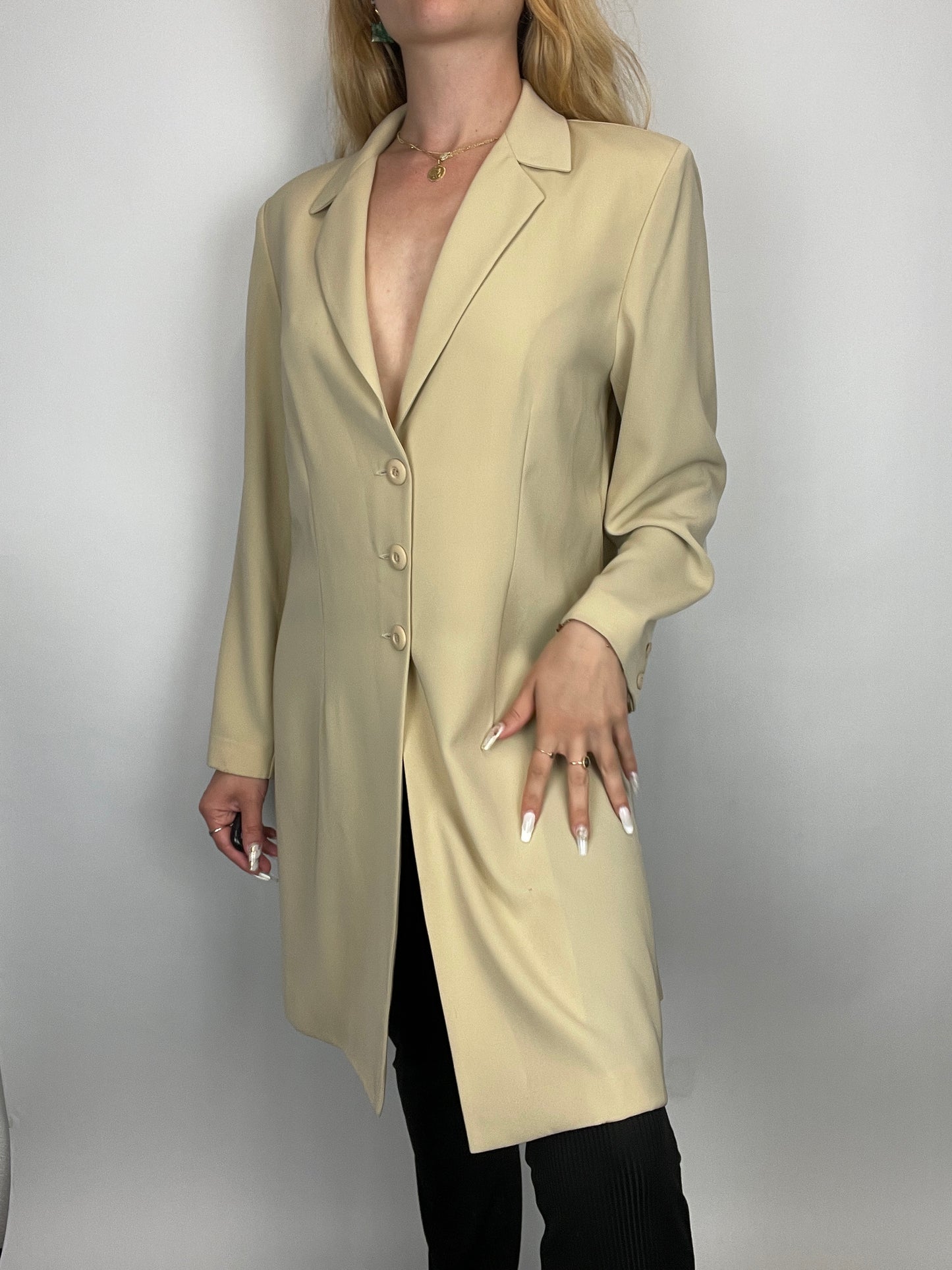 tailleur beige y2k long coupe droite fendu vintage