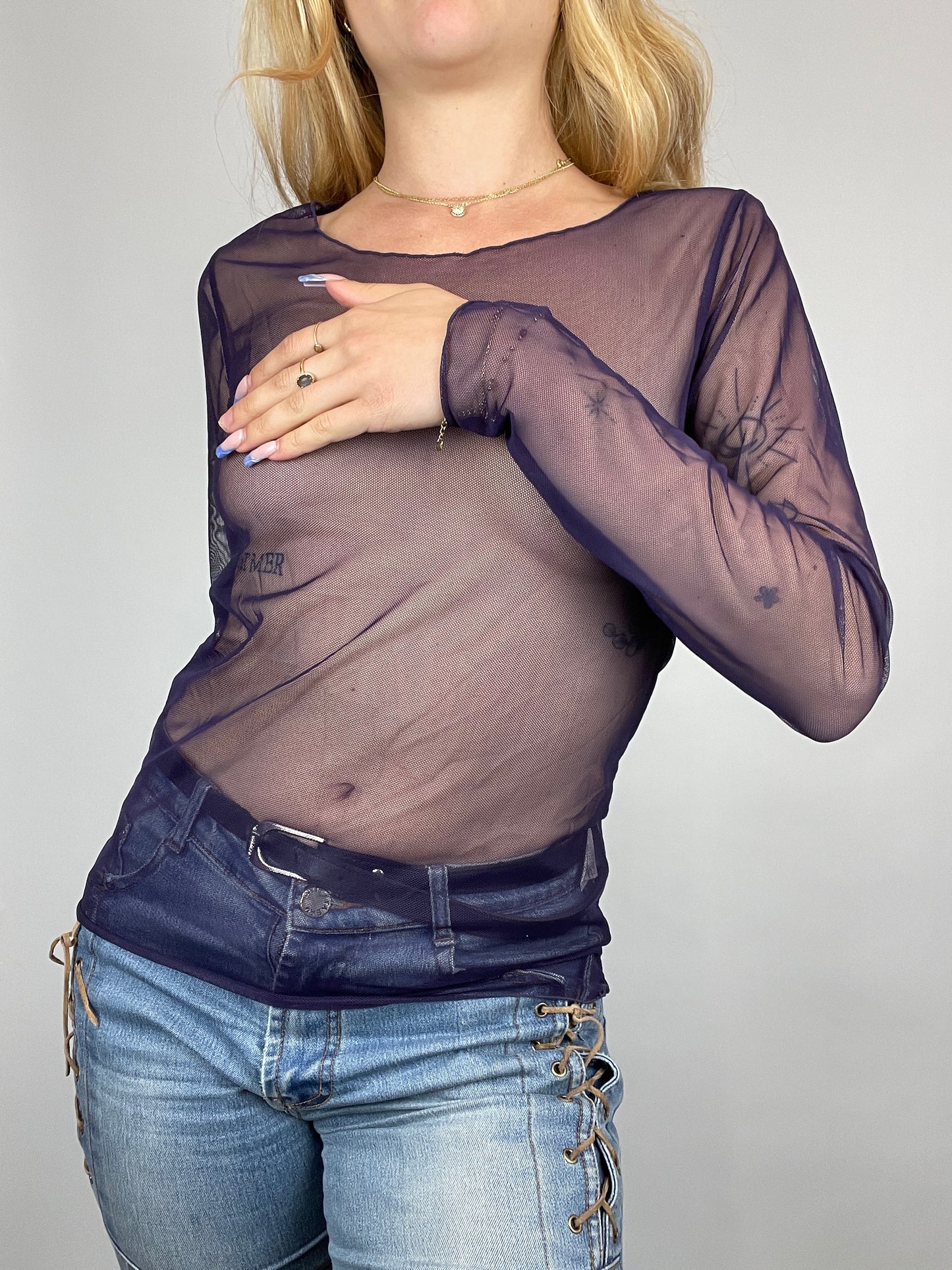 Top mesh y2k transparent violet vintage