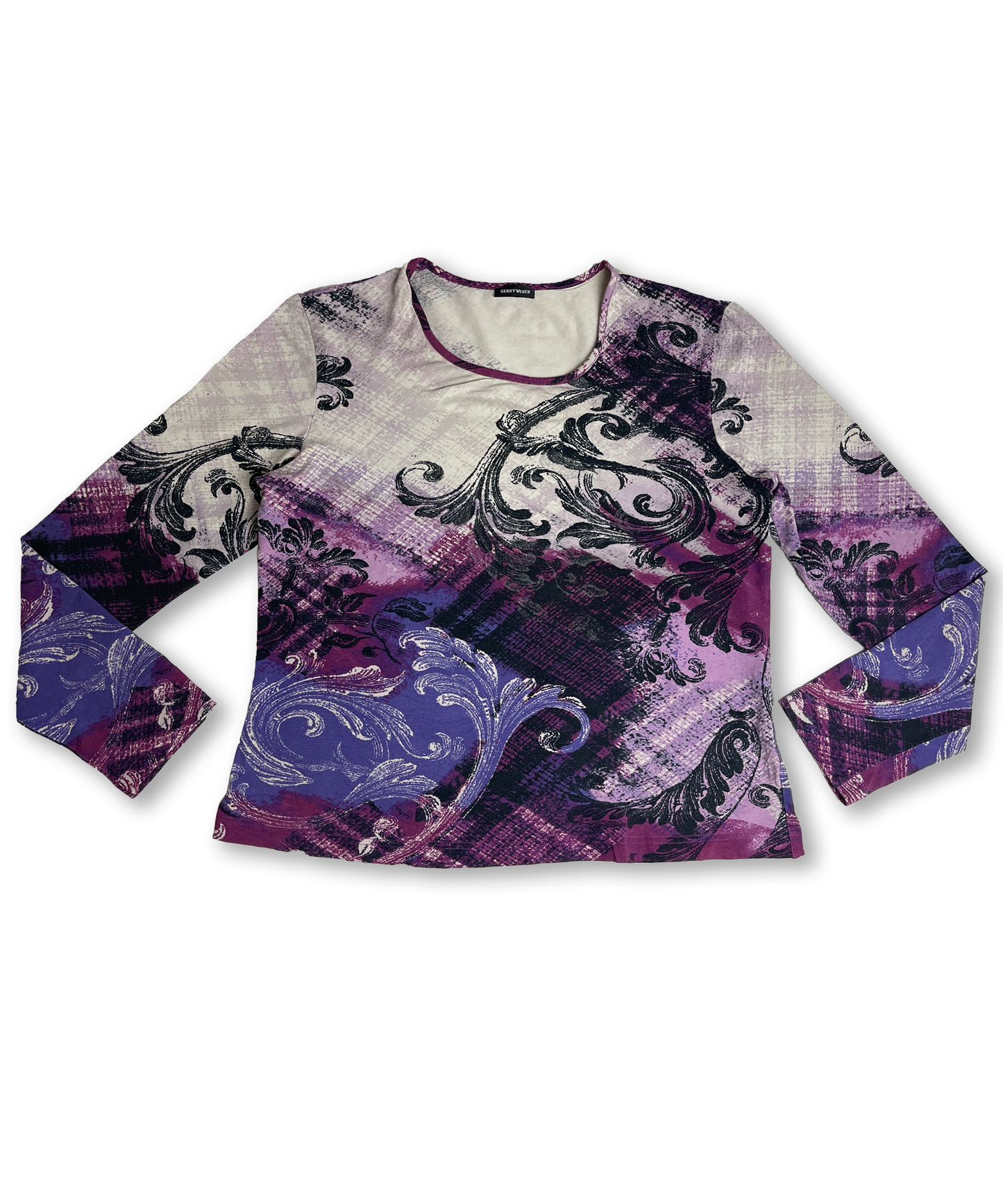 Top y2k motif vintage violet et blanc