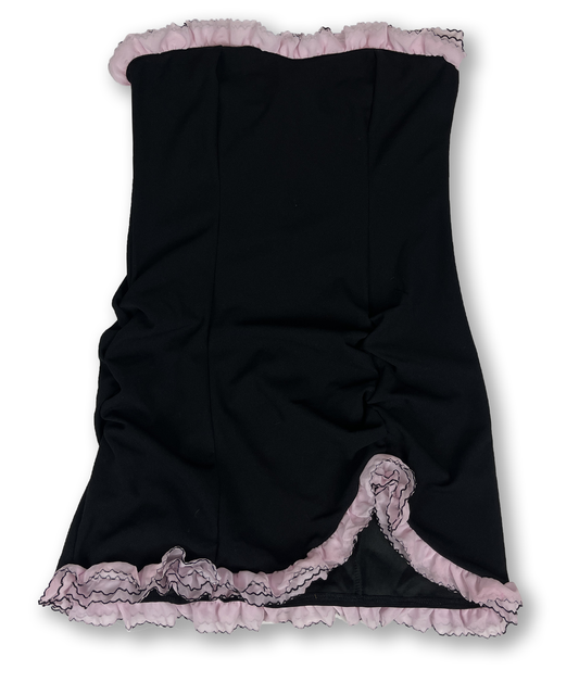 Robe bustier y2k noir a fronce et volant rose vintage