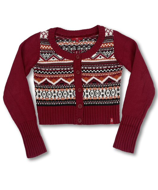 Cardigan rouge motif jacquard