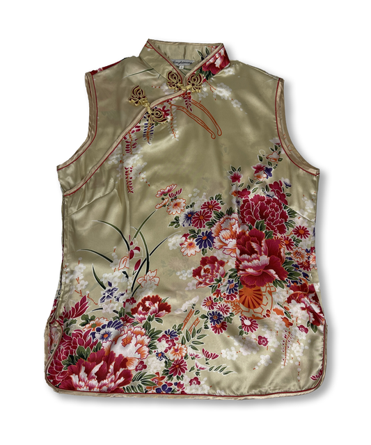 Top tradition asiatique y2k satiné motif fleur vintage