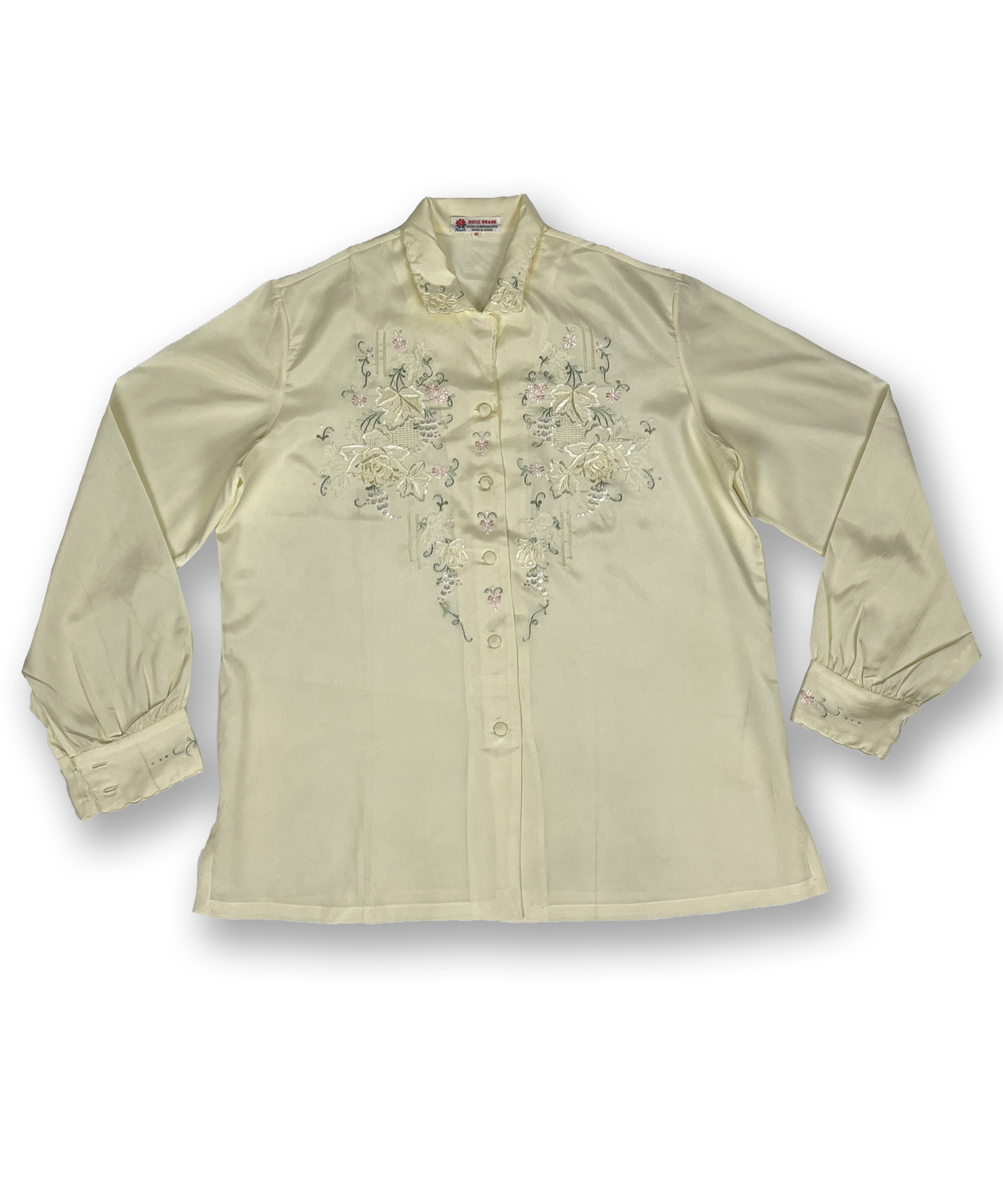 Chemise satinée y2k crème broderies fleurs vintage