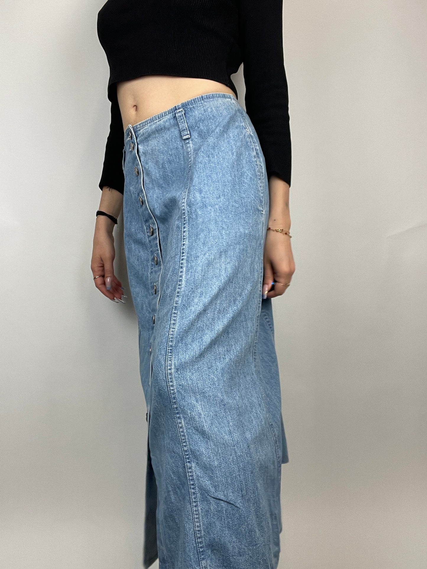 jupe en jean taille basse y2k longue vintage