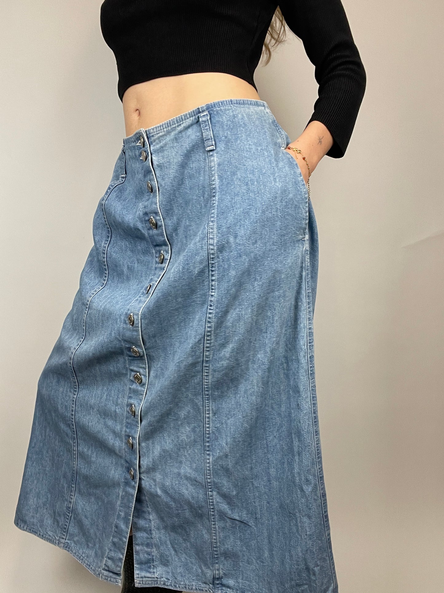 jupe en jean taille basse y2k longue vintage