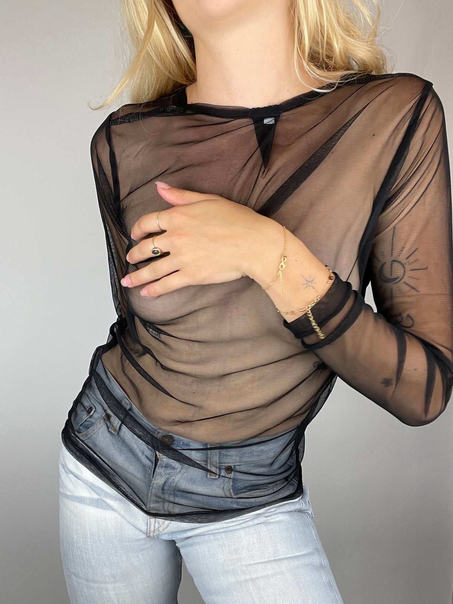 top mesh y2k noir transparent vintage