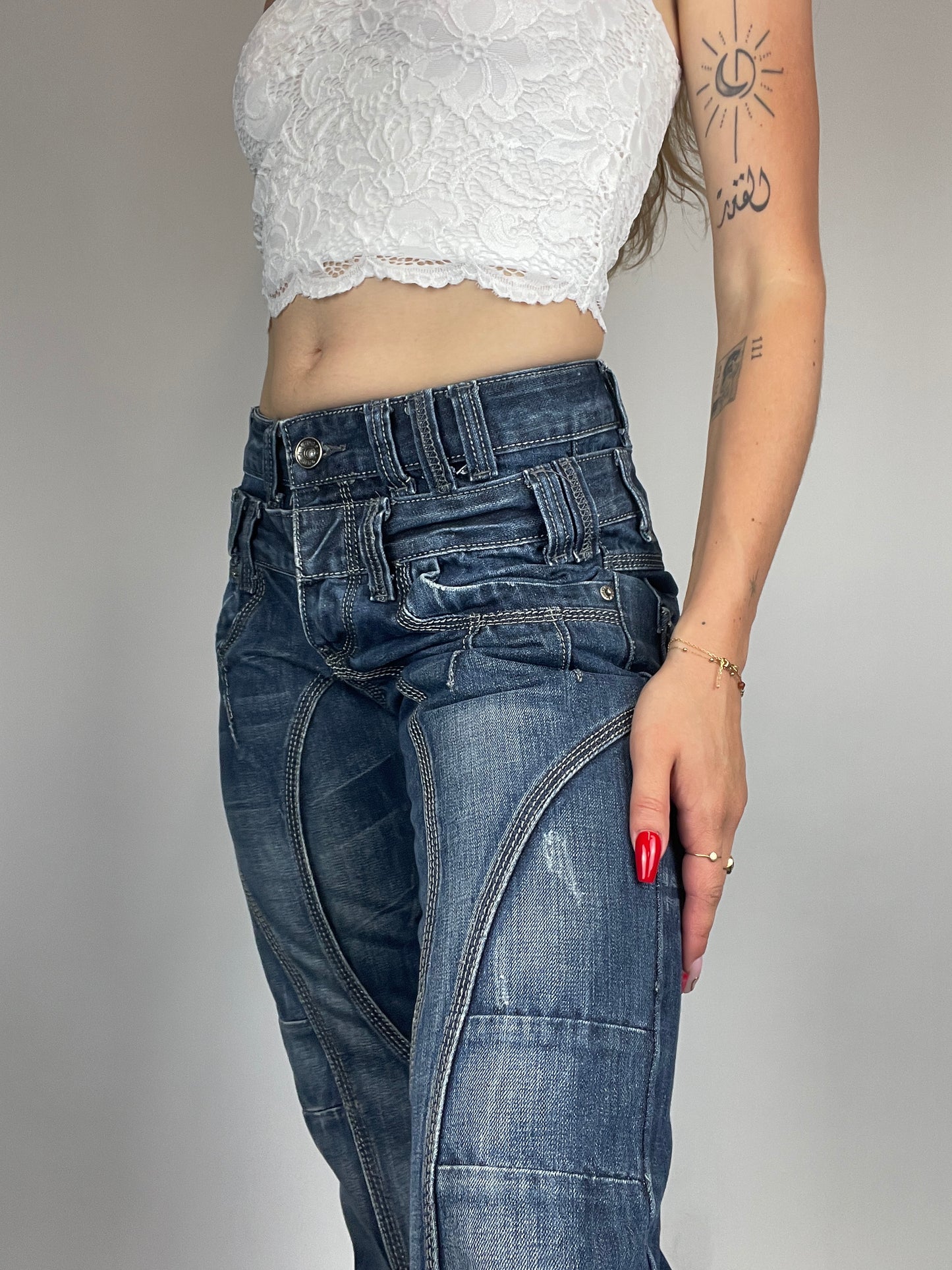 jeans découpe y2k baggy bleu vintage