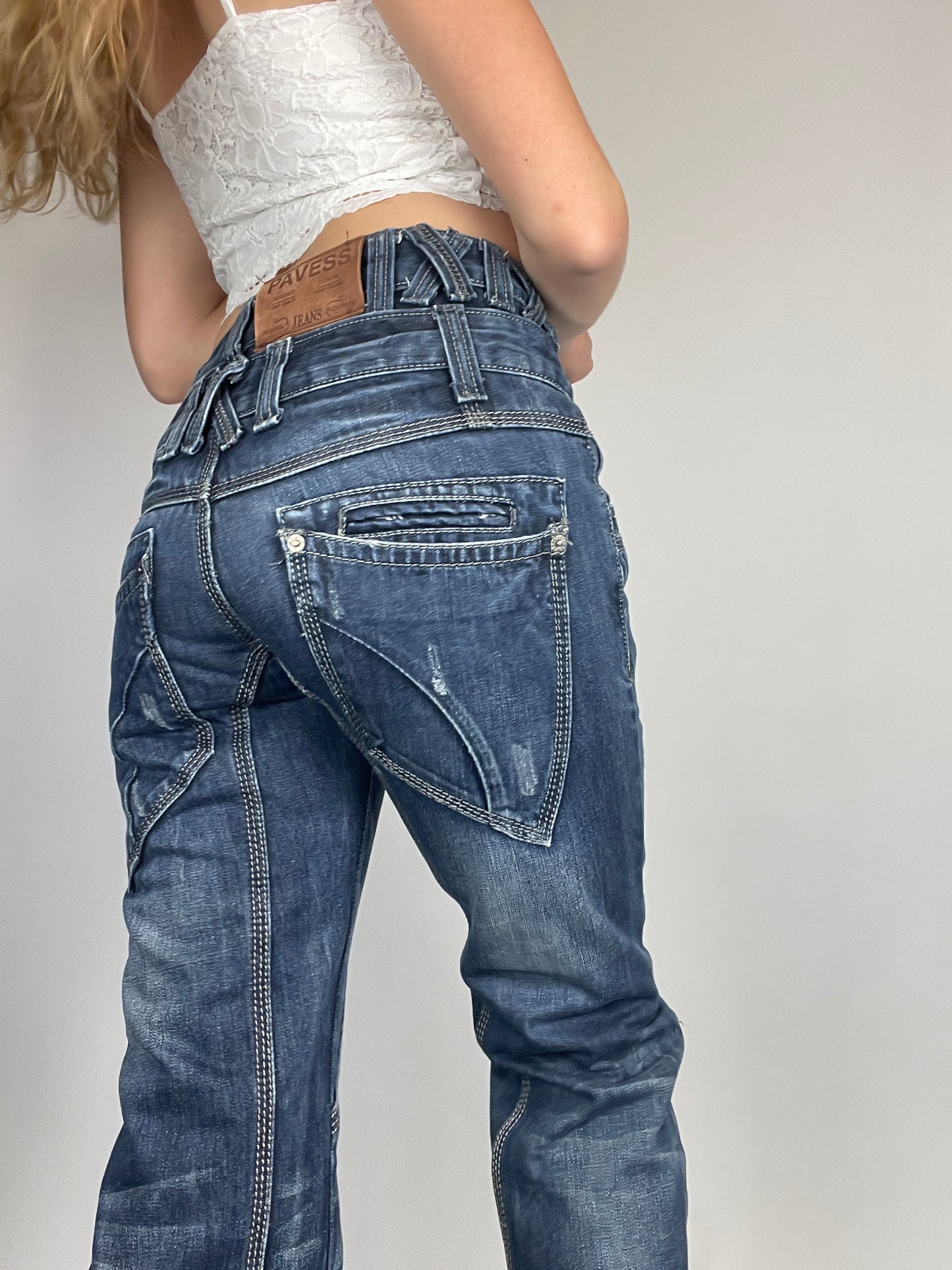 jeans découpe y2k baggy bleu vintage