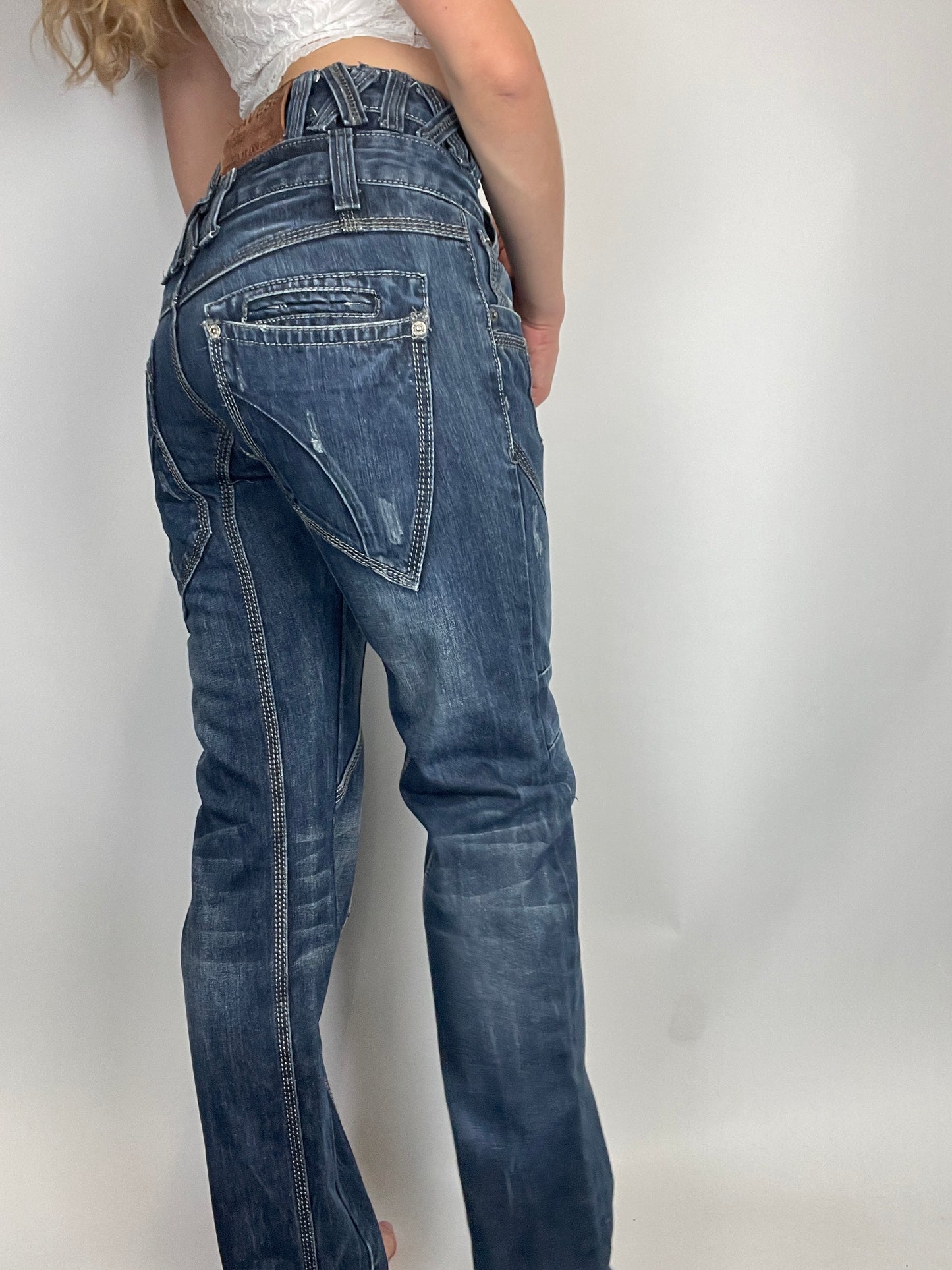 jeans découpe y2k baggy bleu vintage