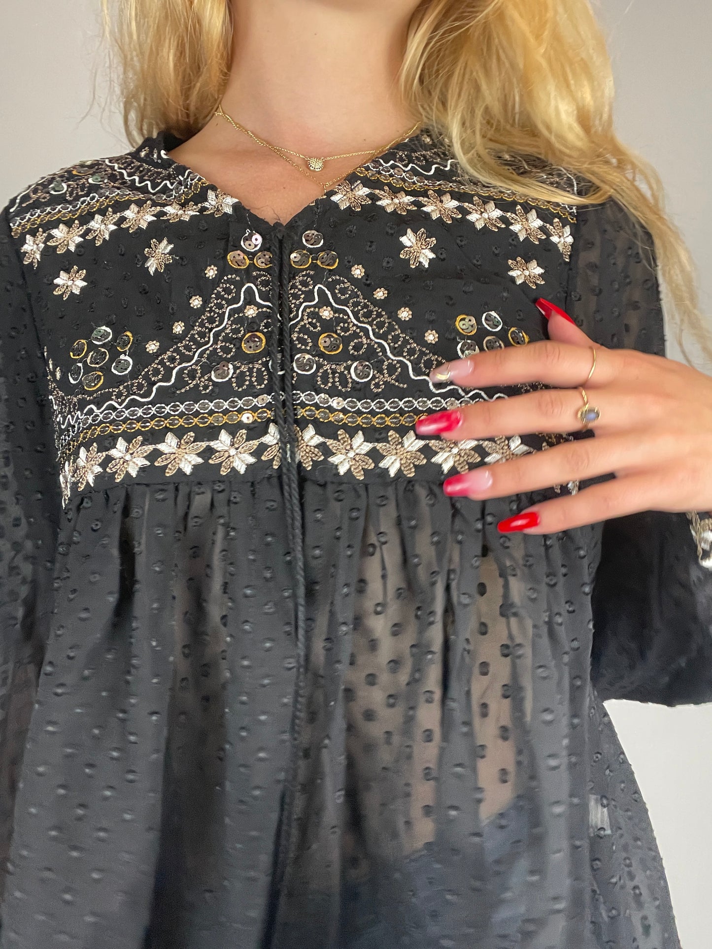 blouse brodé y2k noir transparente vintage