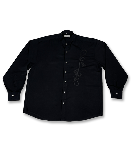 chemise brodée y2k noir oversized vintage