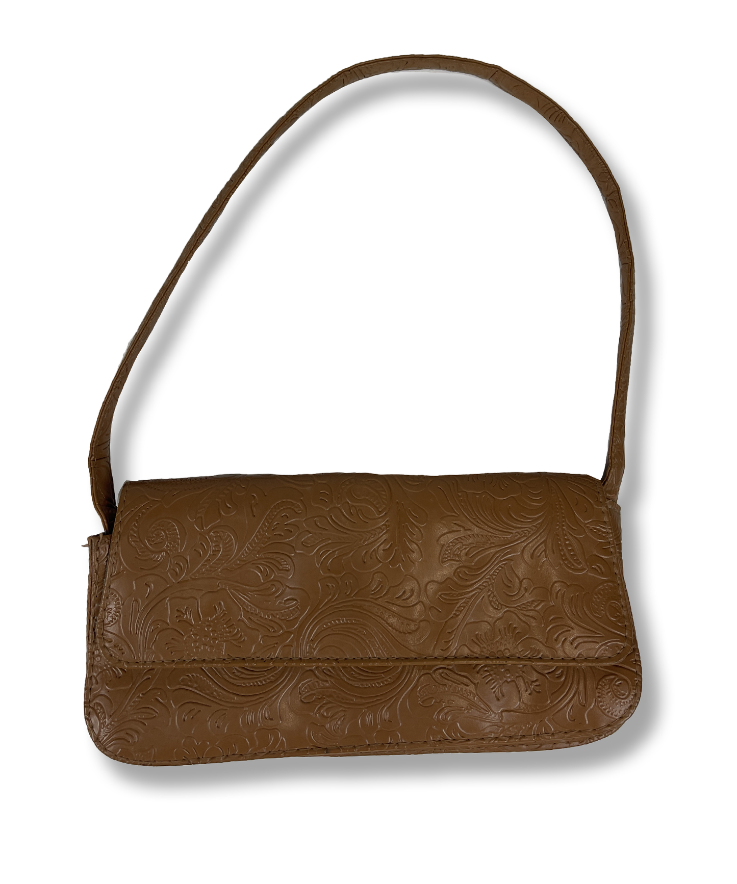 Sac baguette y2k marron dessin relief vintage