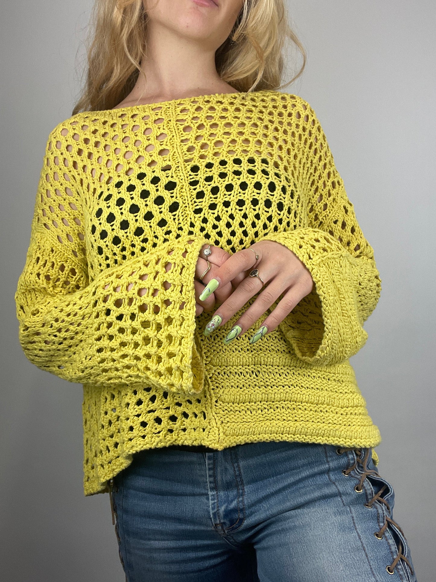 Pull ajouré jaune river island oversized