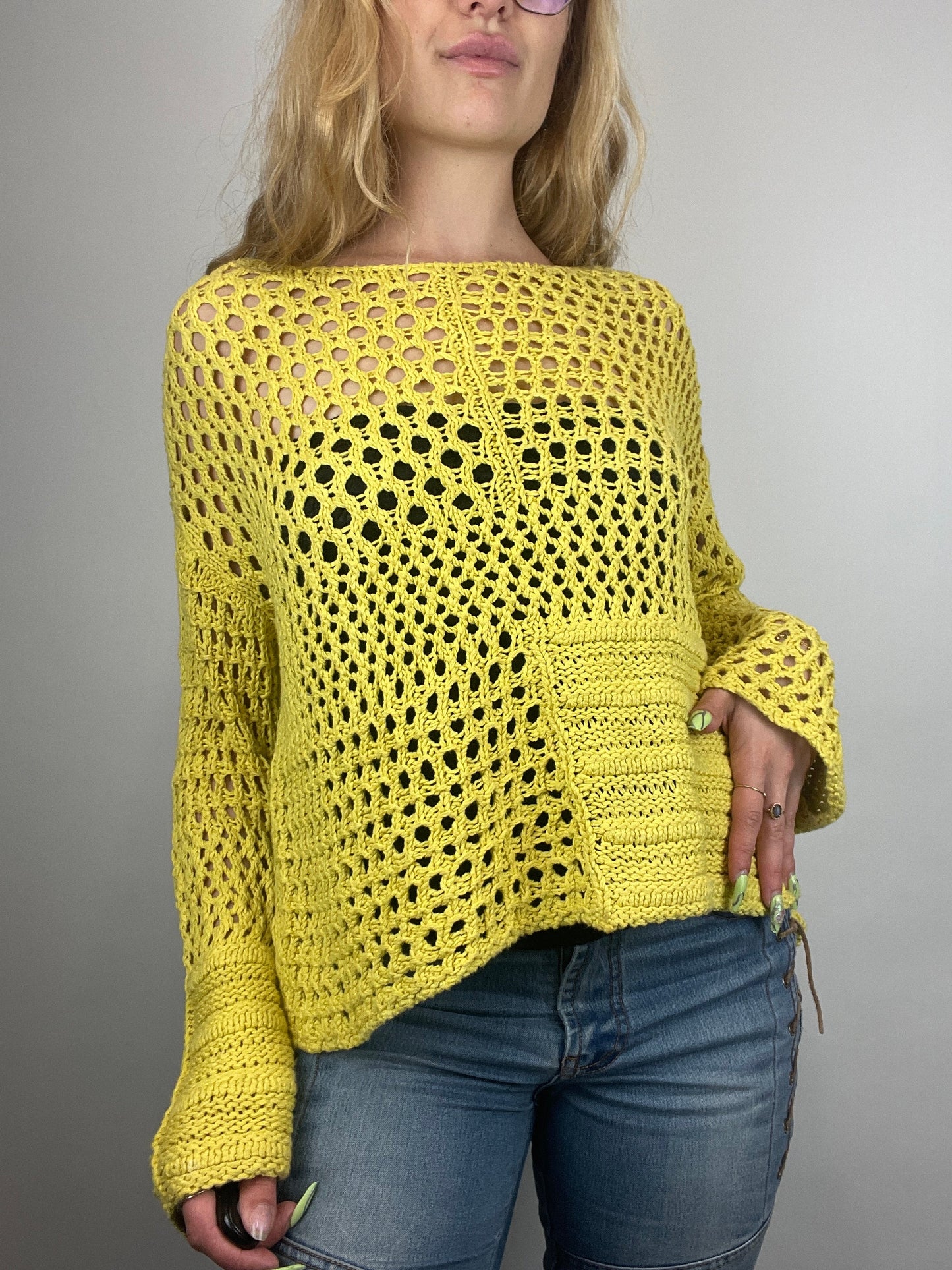 Pull ajouré jaune river island oversized