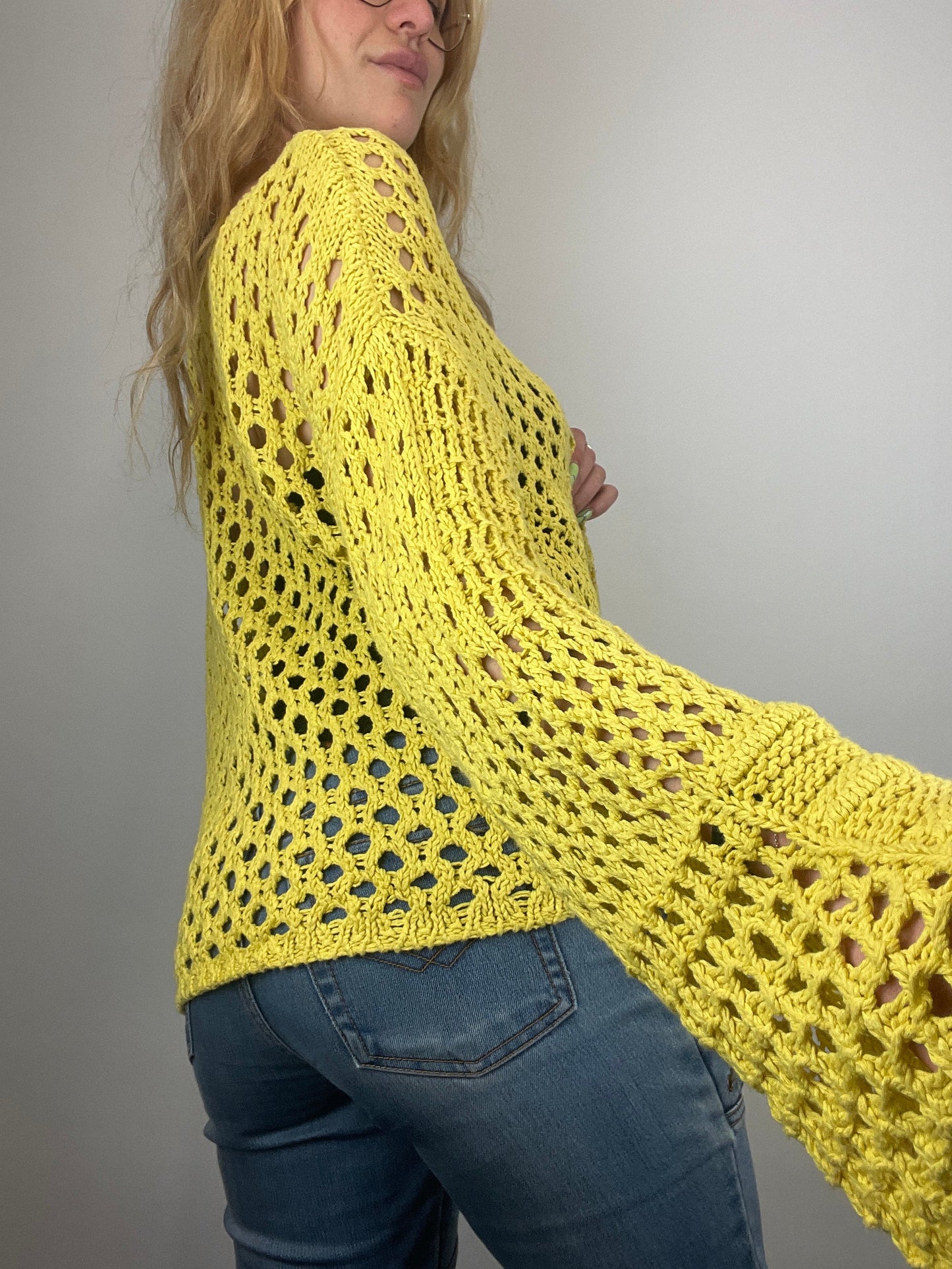 Pull ajouré jaune river island oversized