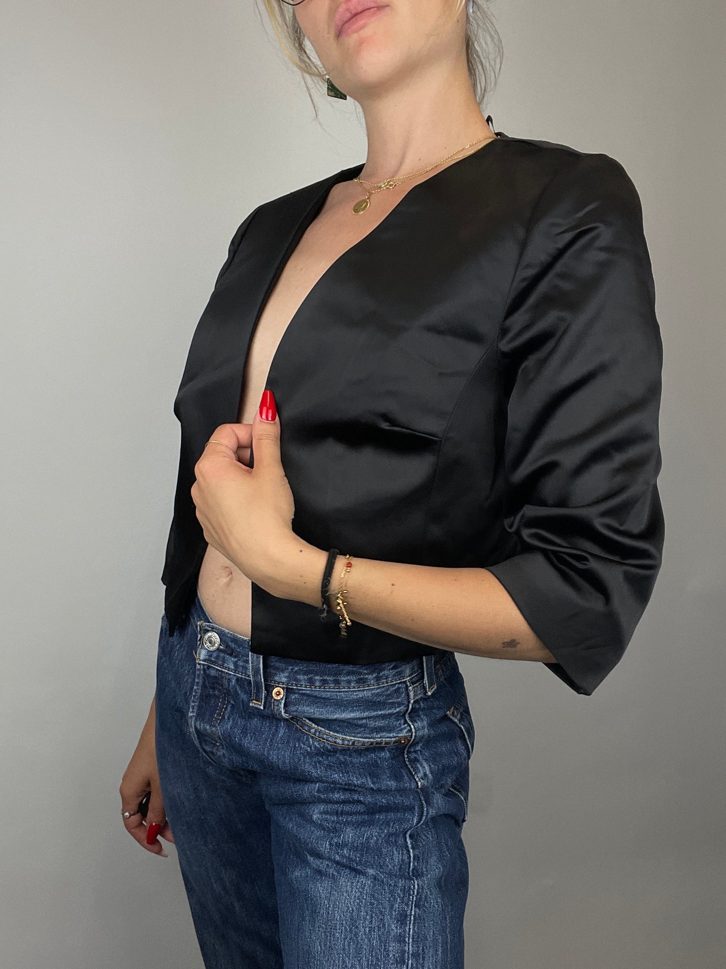 Veste tailleur satiné y2k noir Jacqueline Riu vintage