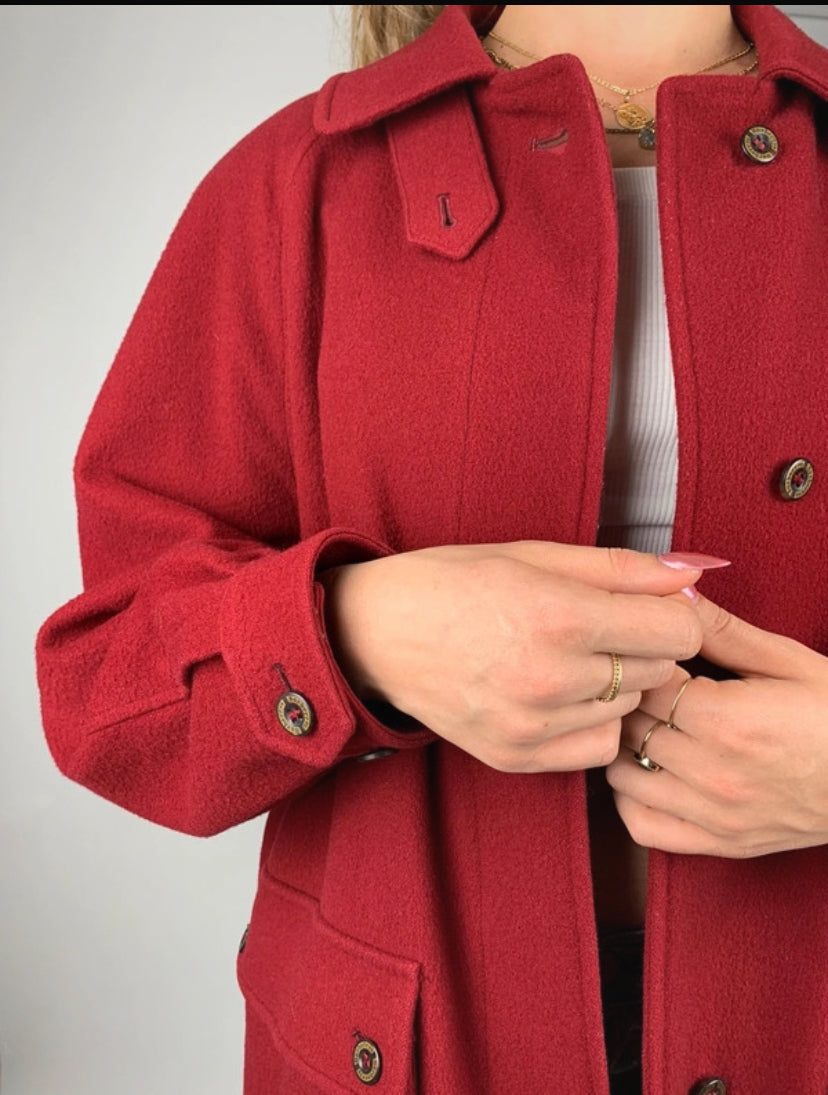 Manteau Burberry vintage feutré rouge