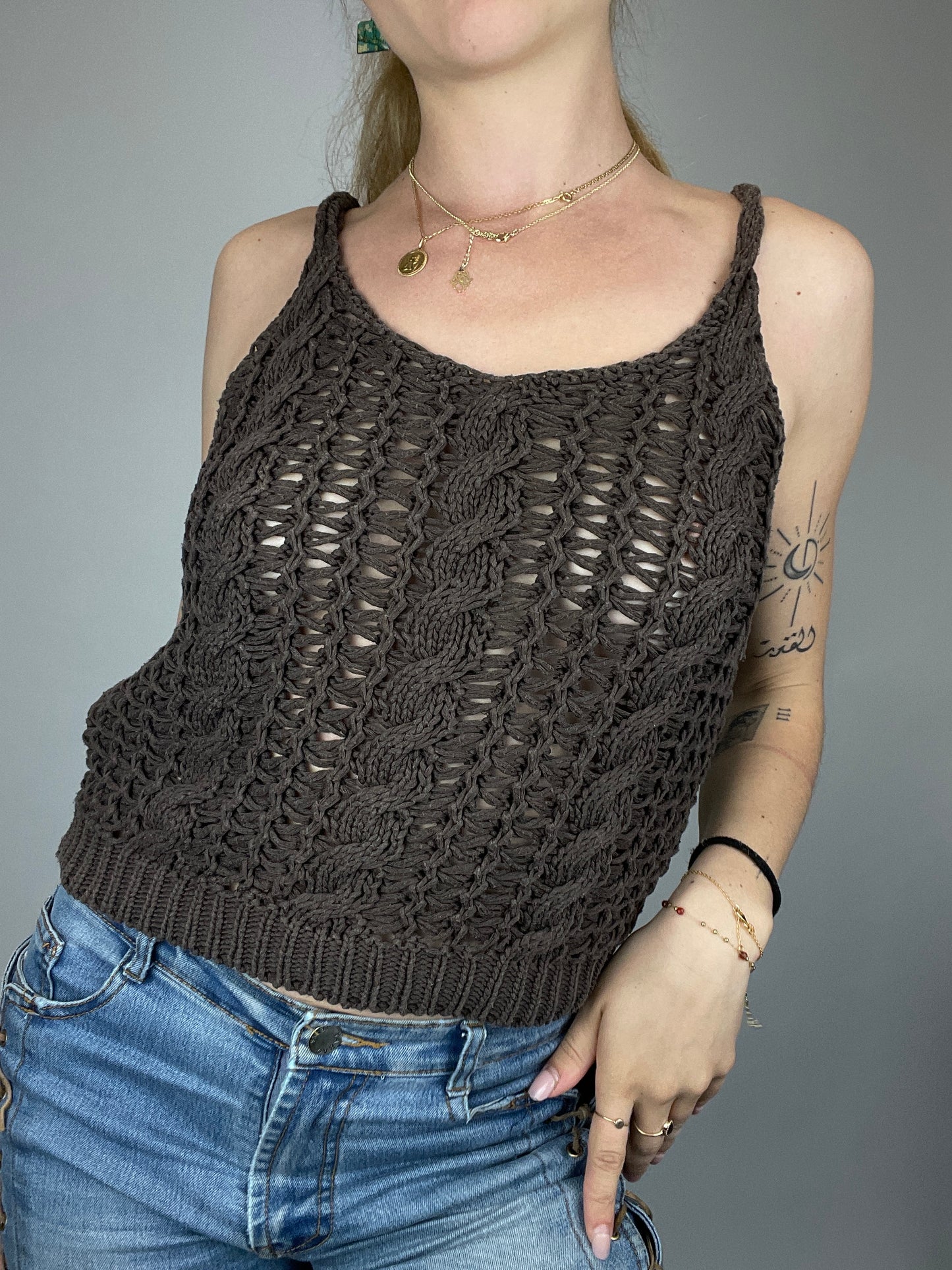 Top crochet y2k marron coupe vintage